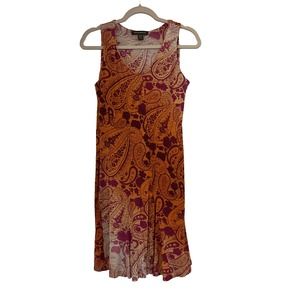 Tommy Bahama Orange Magenta Ombré Paisley V Neck Sleeveless Swing Dress XS